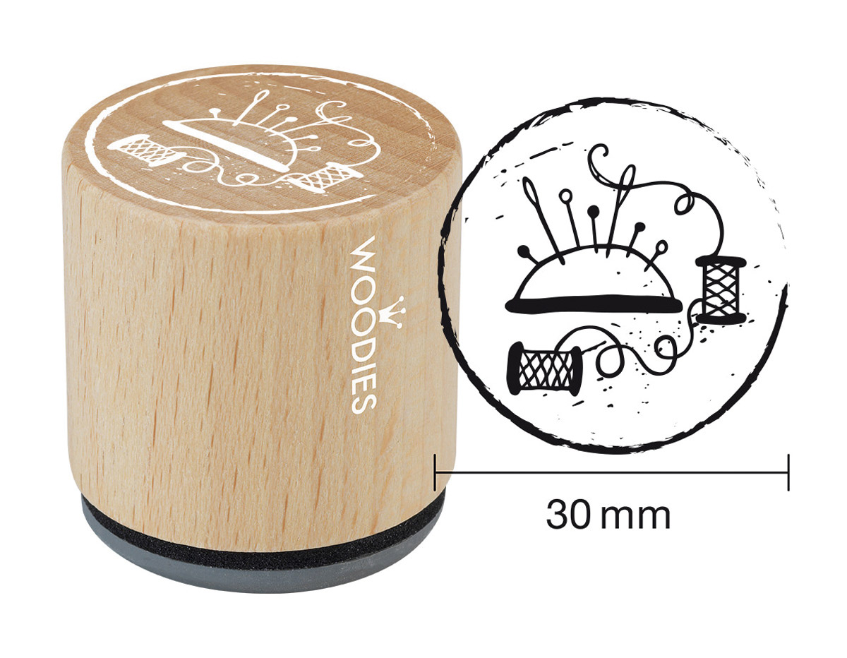 W26006 Sello de madera y caucho alfiletero diam 33x30mm Woodies