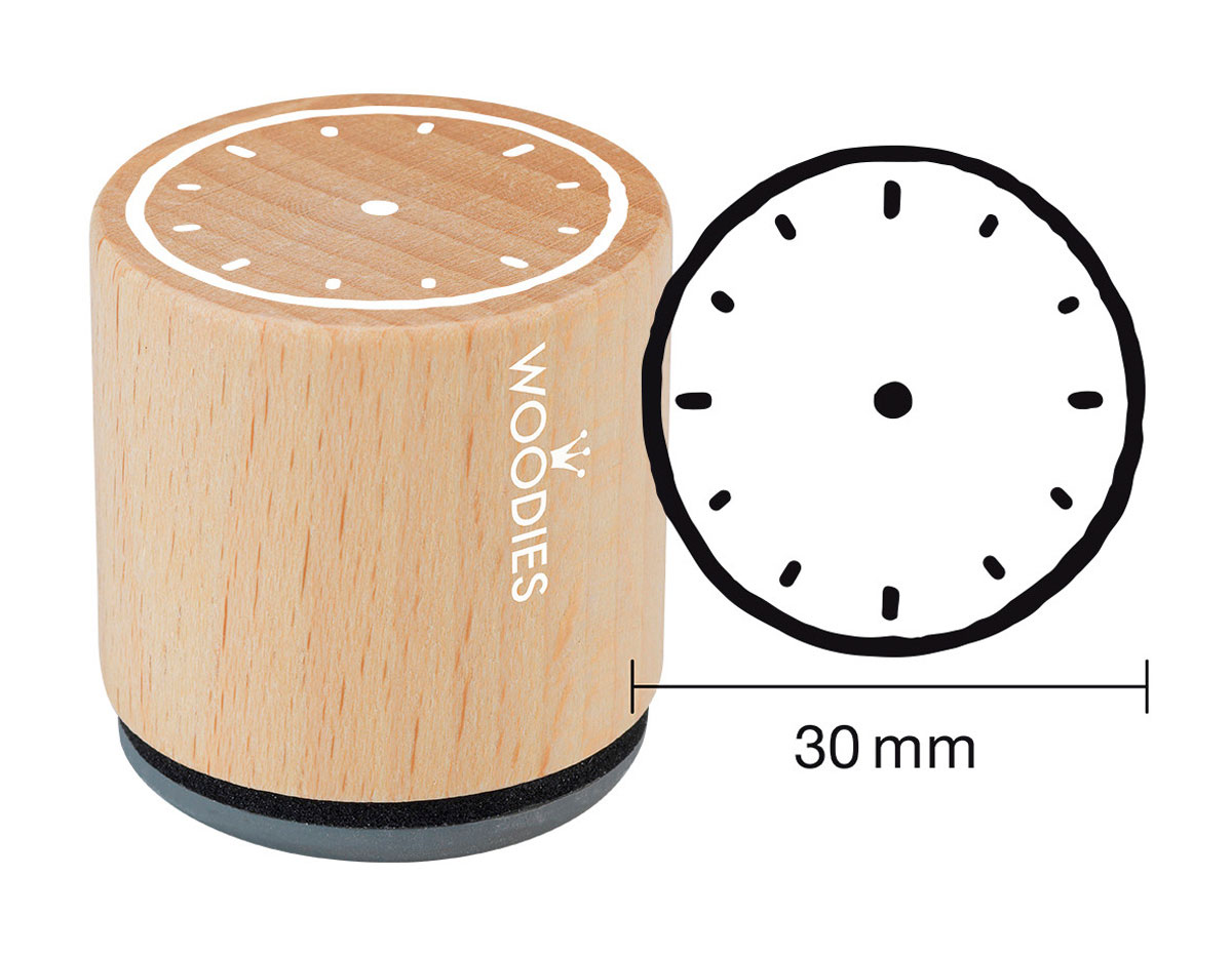 W27004 Tampon en bois et caoutchouc horloge diam 33x30mm Woodies