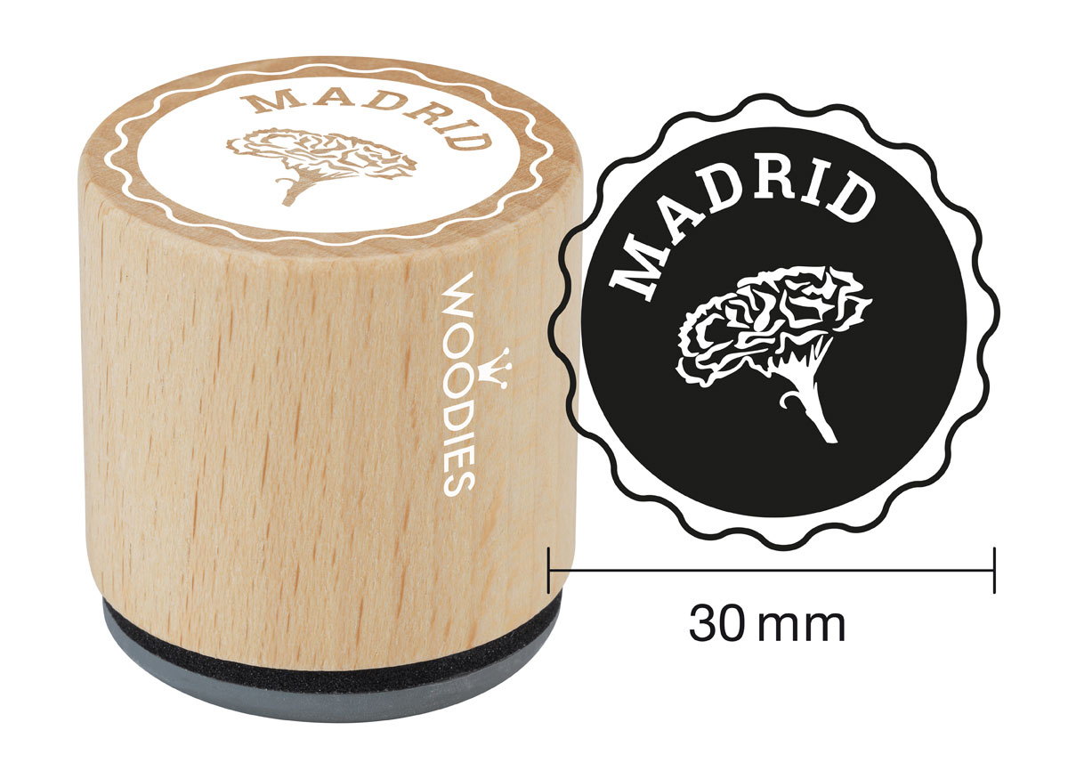 WB1108 Tampon en bois et caoutchouc Madrid (claveles) diam 33x30mm Woodies