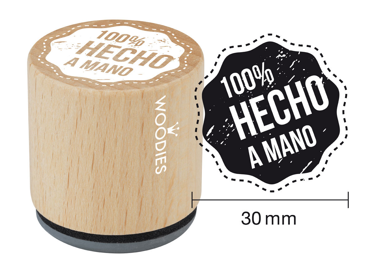 WB5003 Sello de madera y caucho 100% Hecho a Mano diam 33x30mm Woodies