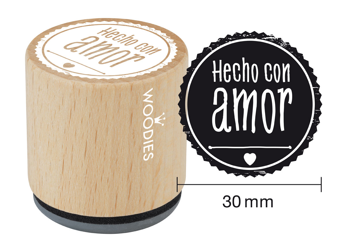 WB5004 Sello de madera y caucho Hecho con Amor diam 33x30mm Woodies
