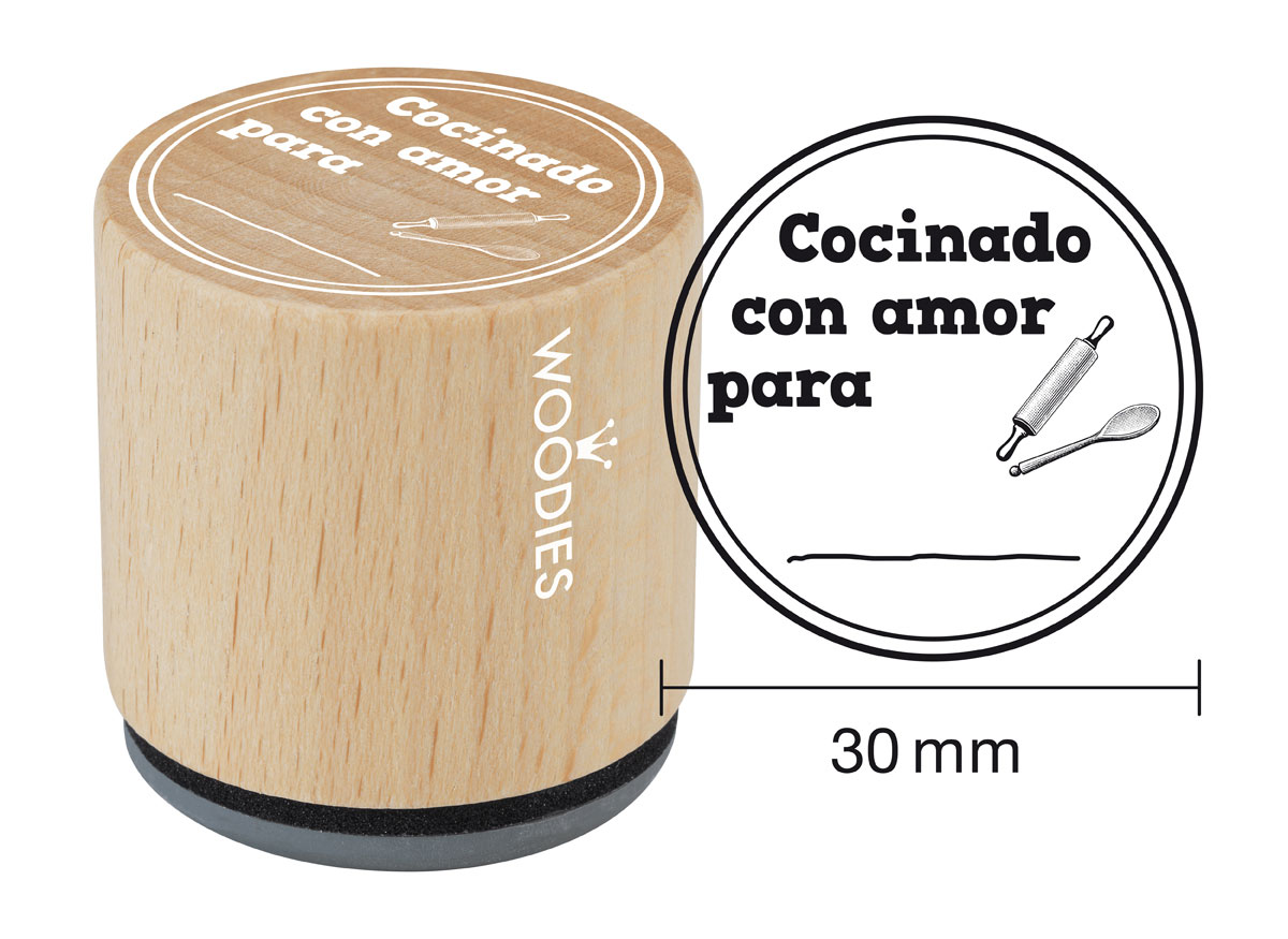 WB5007 Sello de madera y caucho Cocinado con amor para diam 33x30mm Woodies