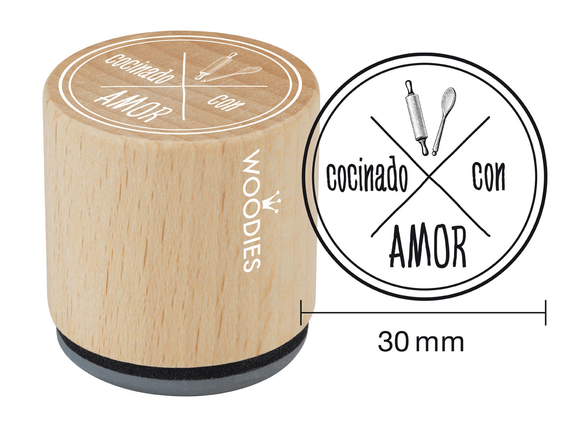 WB5008 Tampon en bois et caoutchouc Cocinado con Amor diam 33x30mm Woodies