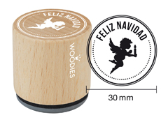 WB7003 Sello de madera y caucho Feliz Navidad diam 33x30mm Woodies - Ítem