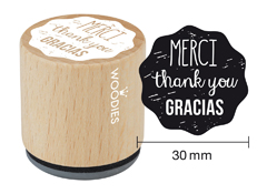 WE1007 Sello de madera y caucho Merci Thank you Gracias diam 33x30mm Woodies - Ítem