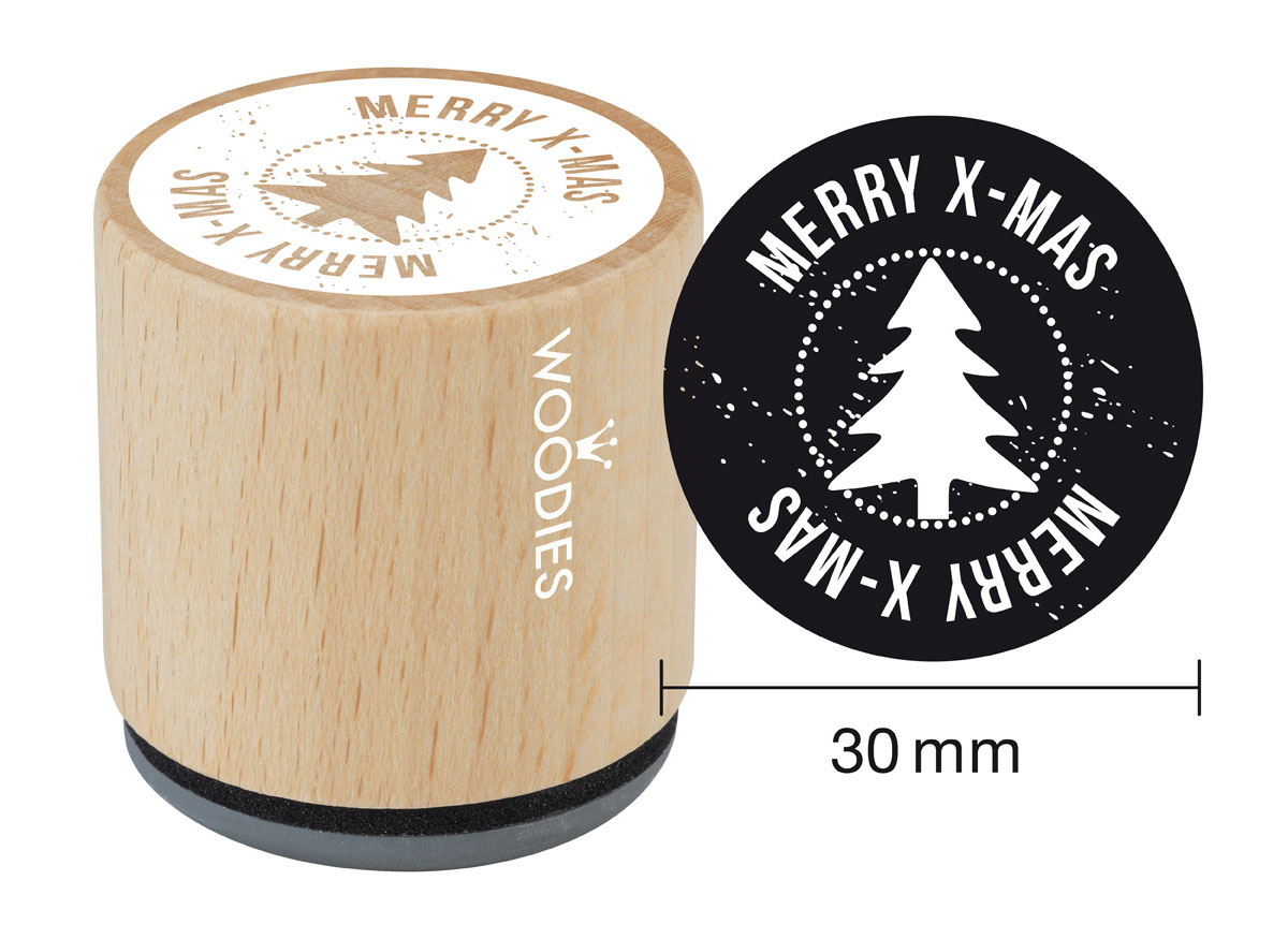 WE7003 Tampon en bois et caoutchouc Merry x-mas diam 33x30mm Woodies