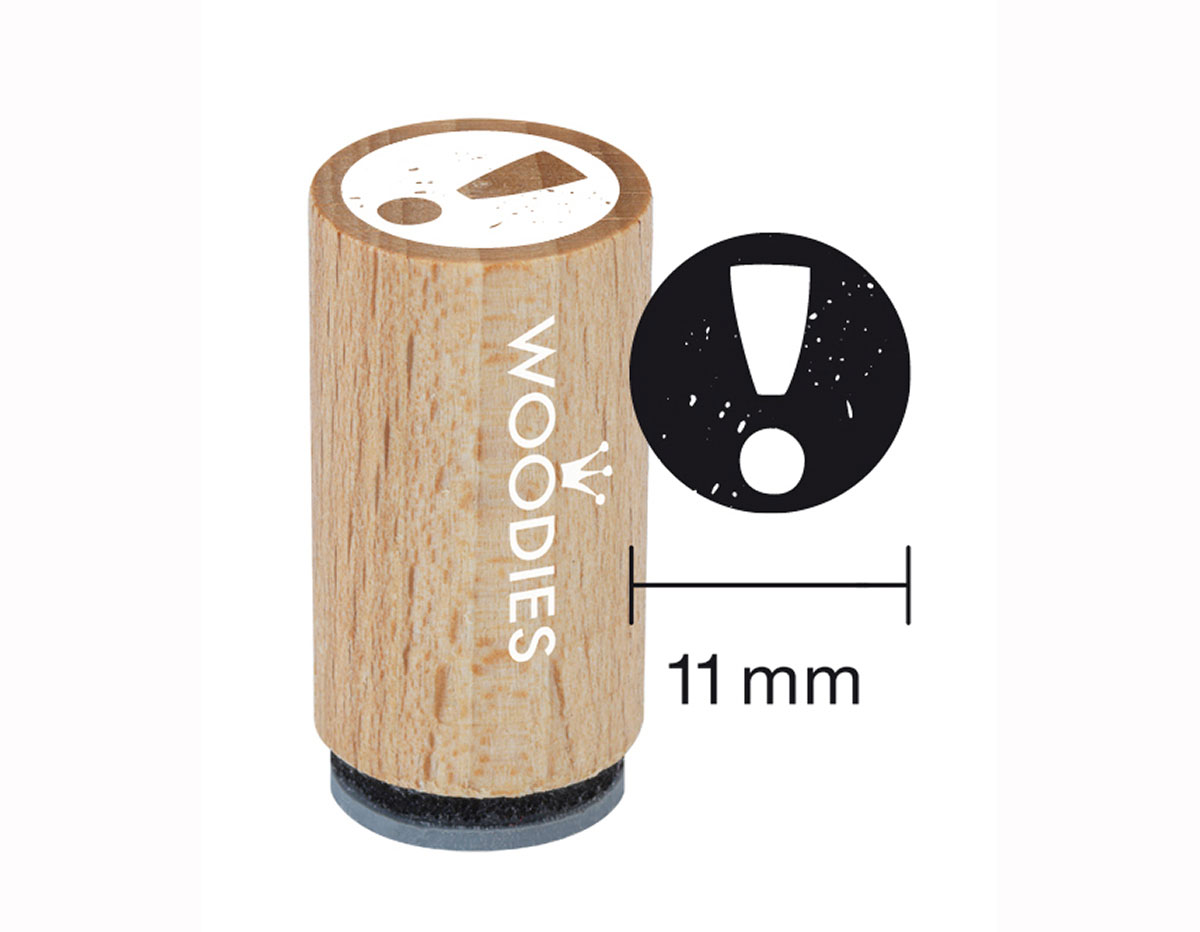 WM0102 Tampon mini en bois et caoutchouc ! Point d exclamation diam 15x25mm Woodies
