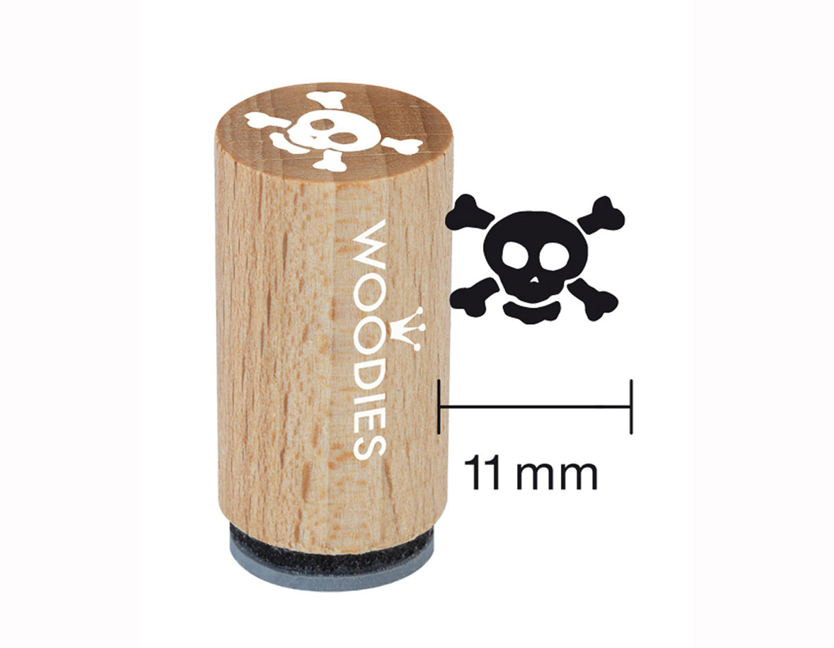 WM0108 Sello mini de madera y caucho calavera diam 15x25mm Woodies