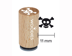 WM0108 Sello mini de madera y caucho calavera diam 15x25mm Woodies - Ítem