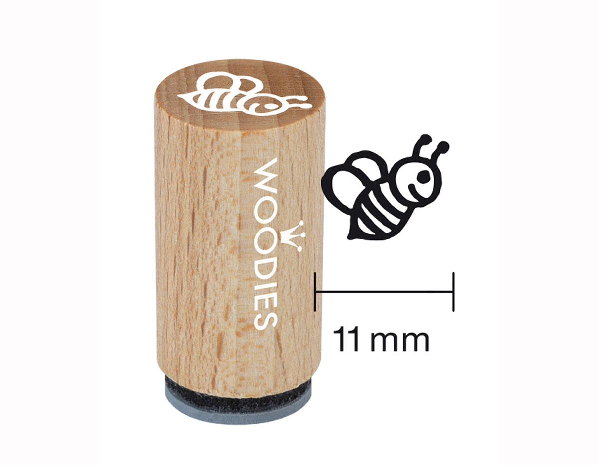 WM0204 Tampon mini en bois et caoutchouc abeille diam 15x25mm Woodies