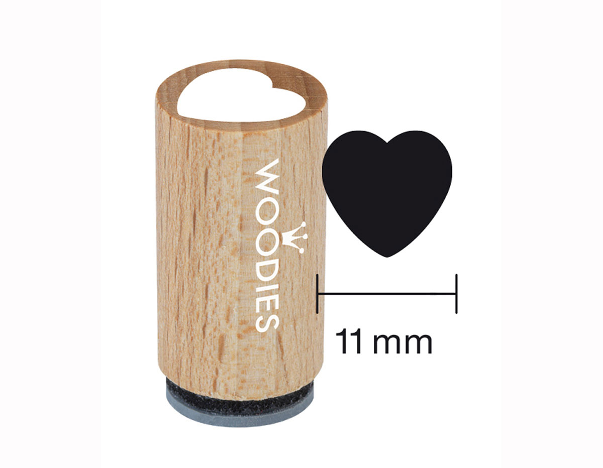 WM0301 Sello mini de madera y caucho corazon diam 15x25mm Woodies