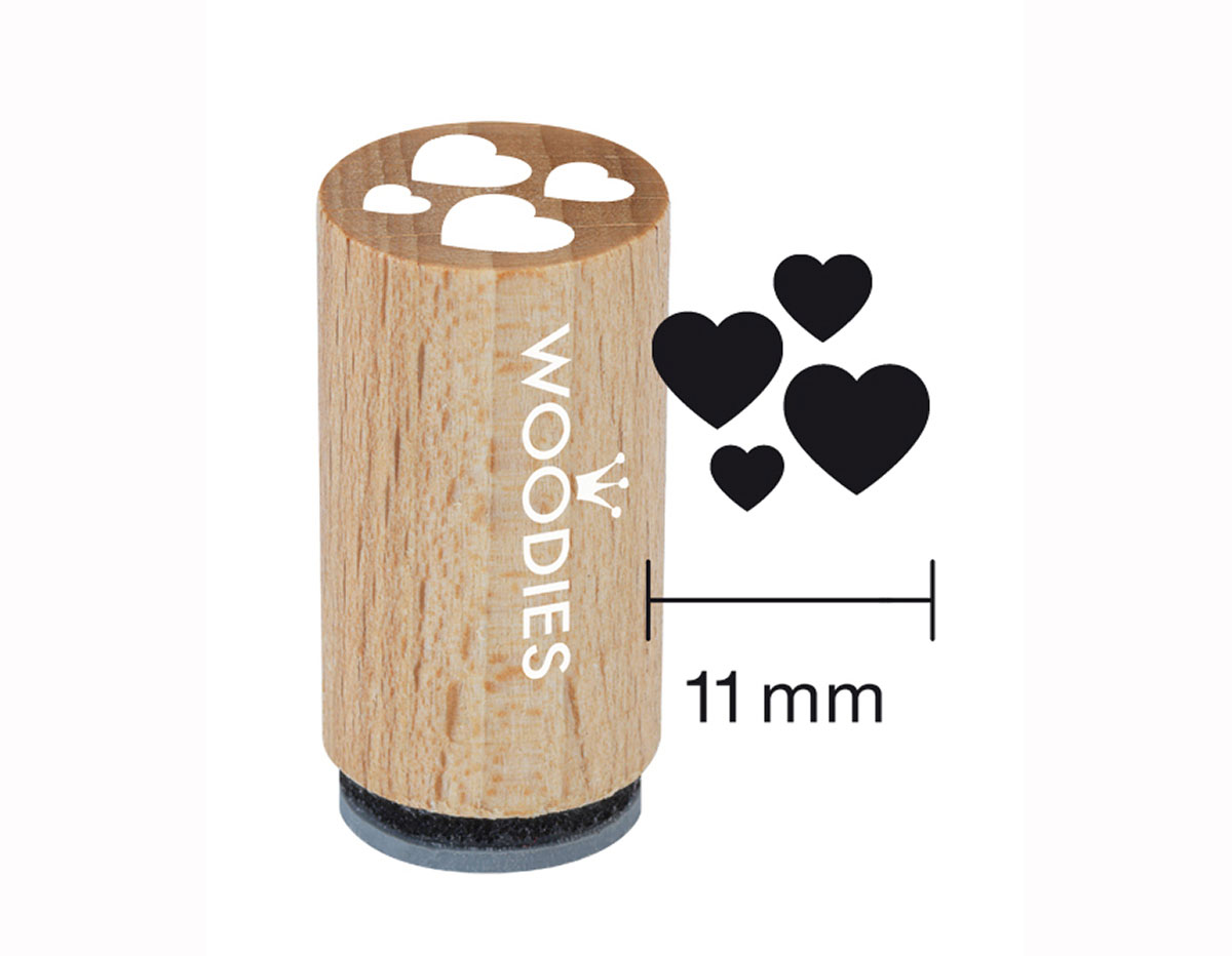 WM0302 Tampon mini en bois et caoutchouc coeurs diam 15x25mm Woodies
