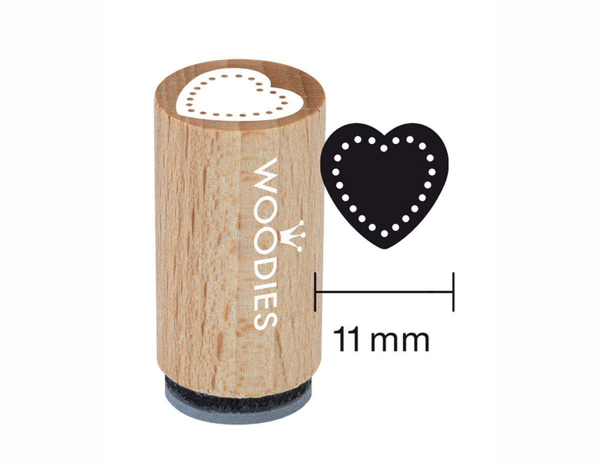 WM0303 Sello mini de madera y caucho corazon diam 15x25mm Woodies