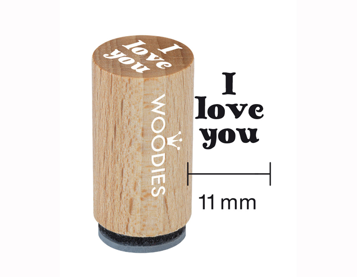 WM0402 Tampon mini en bois et caoutchouc I love you diam 15x25mm Woodies