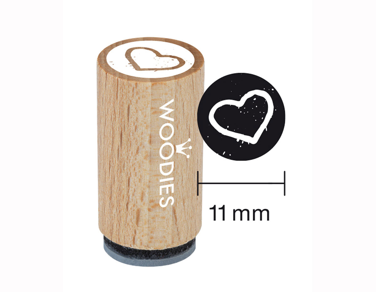 WM0404 Sello mini de madera y caucho corazon diam 15x25mm Woodies