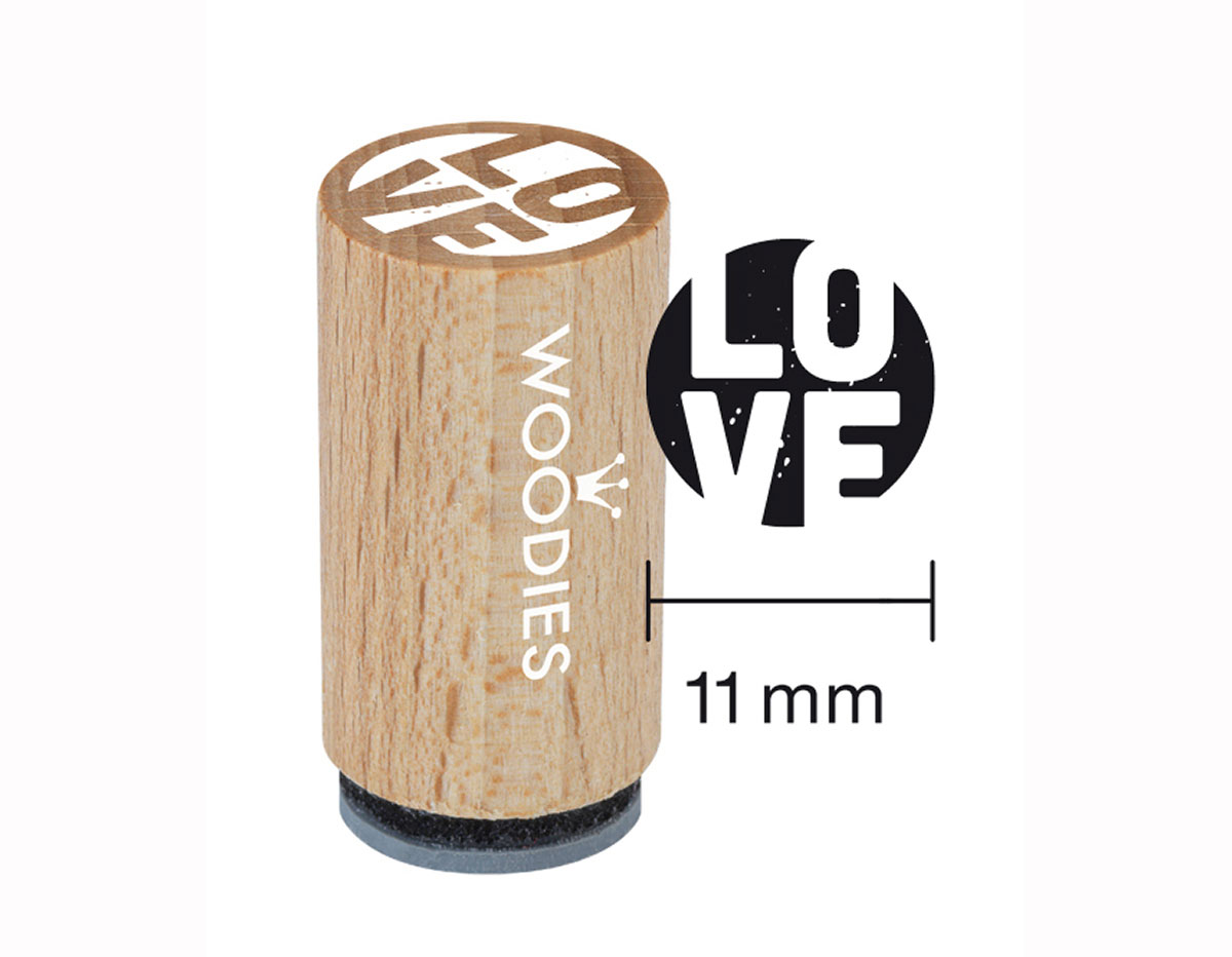 WM0405 Tampon mini en bois et caoutchouc Love diam 15x25mm Woodies
