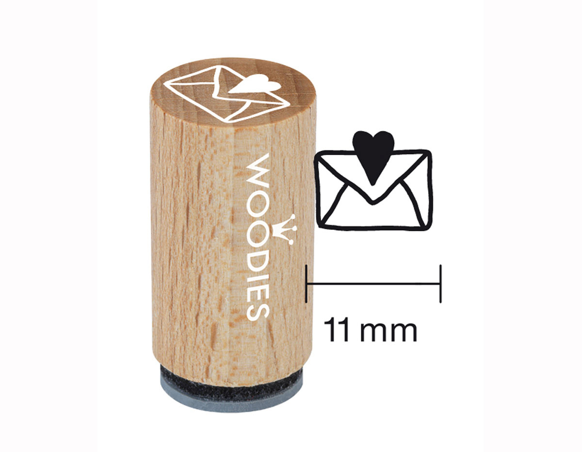 WM0407 Sello mini de madera y caucho sobre con corazon diam 15x25mm Woodies