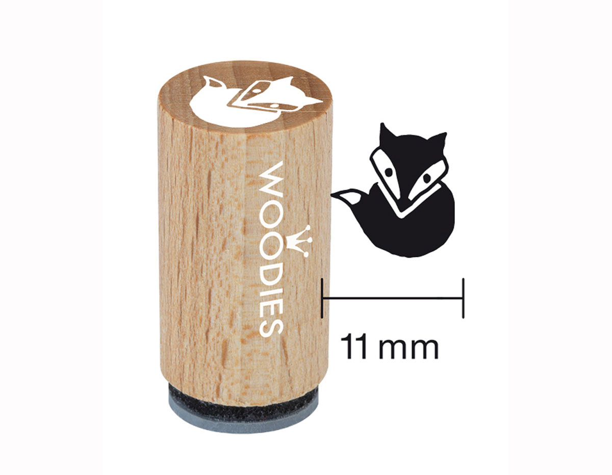 WM0502 Sello mini de madera y caucho zorro listo diam 15x25mm Woodies