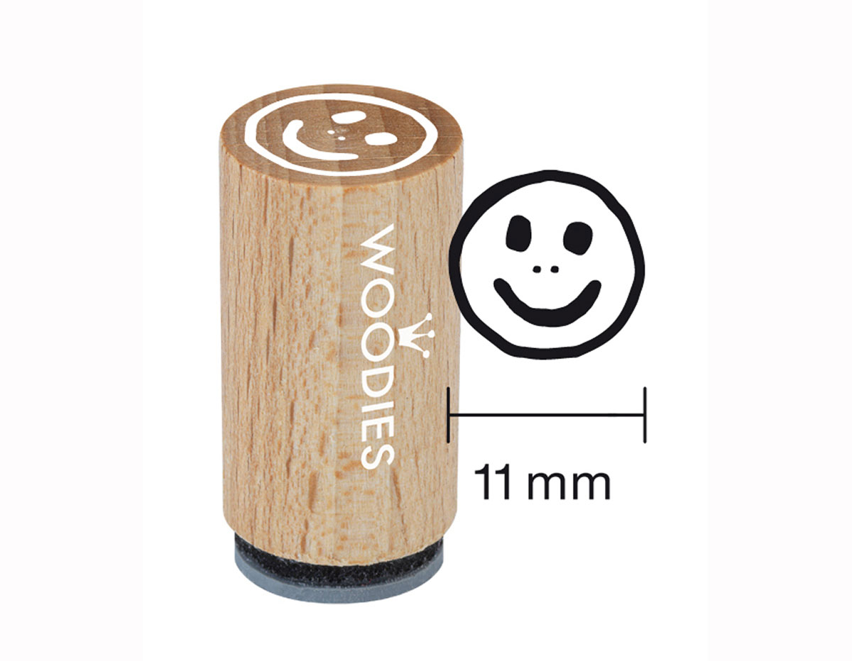 WM0507 Sello mini de madera y caucho cara sonriente bien diam 15x25mm Woodies