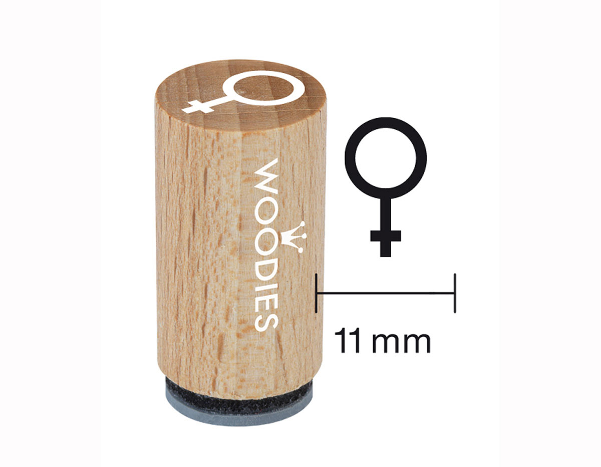 WM0601 Tampon mini en bois et caoutchouc signe fille diam 15x25mm Woodies