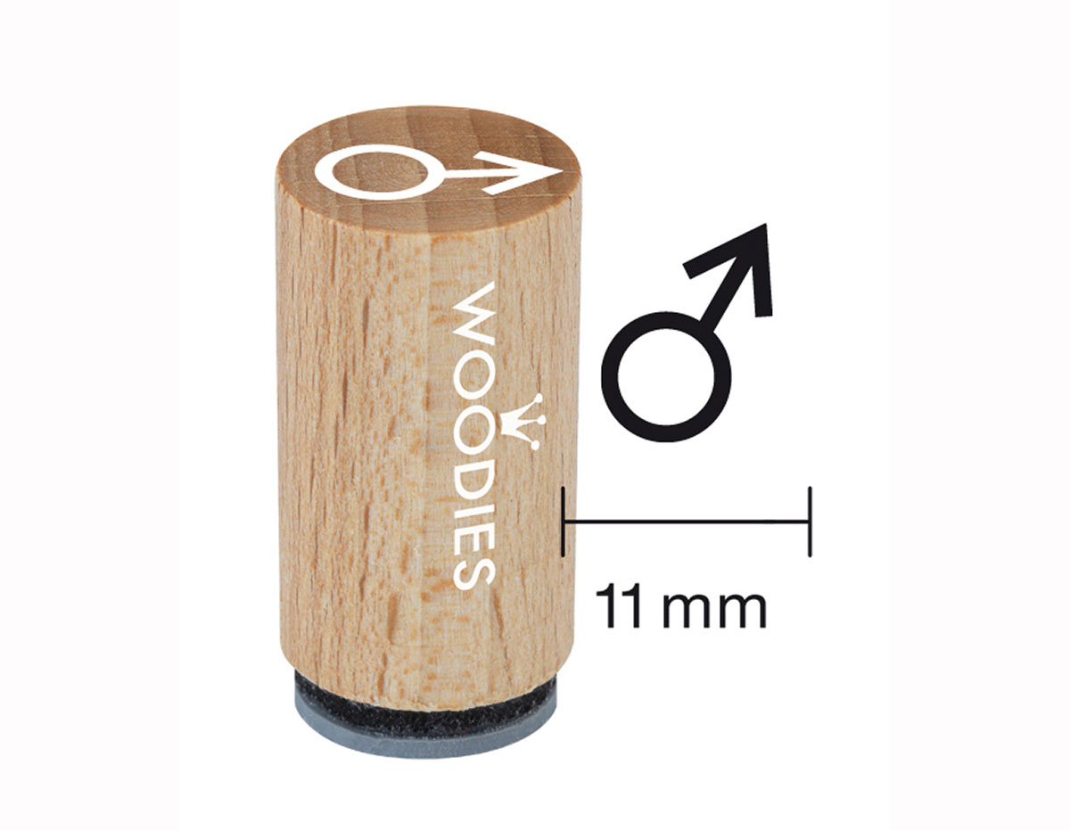 WM0602 Tampon mini en bois et caoutchouc signe gacon diam 15x25mm Woodies