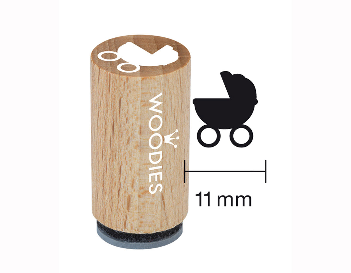WM0603 Sello mini de madera y caucho carrito para bebe diam 15x25mm Woodies