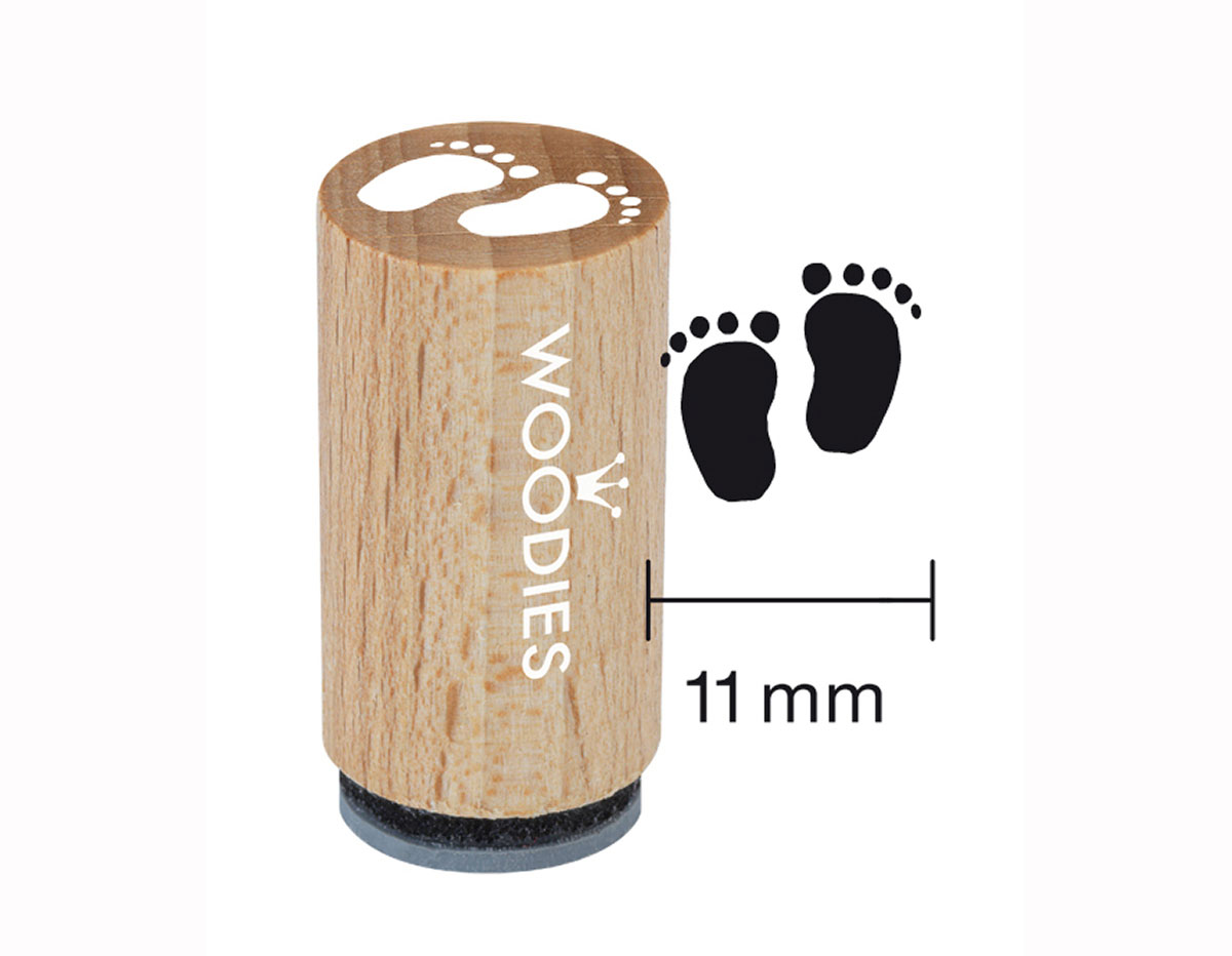WM0605 Sello mini de madera y caucho pies de bebe diam 15x25mm Woodies