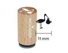 WM0608 Sello mini de madera y caucho ciguena con bebe diam 15x25mm Woodies - Ítem