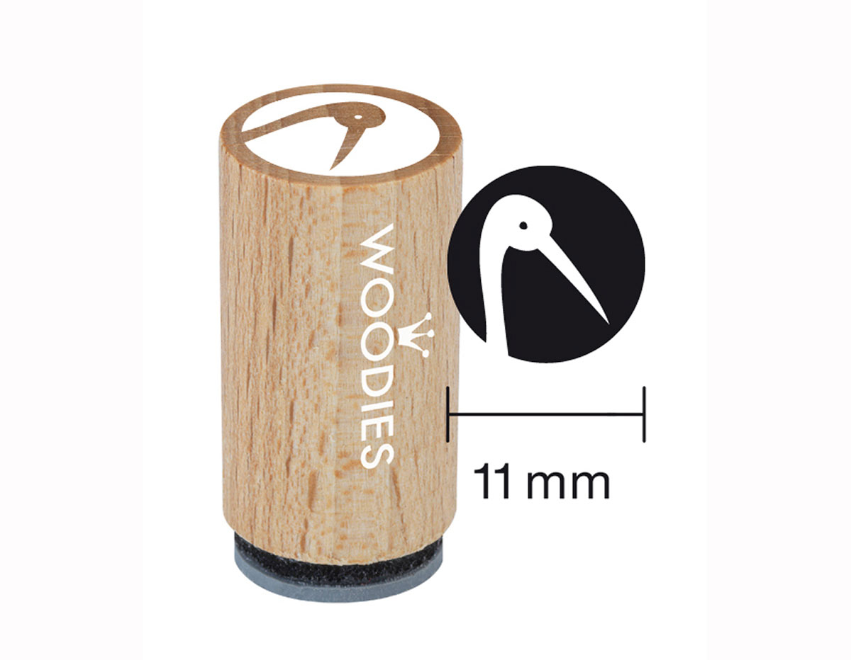 WM0609 Tampon mini en bois et caoutchouc cigogne diam 15x25mm Woodies