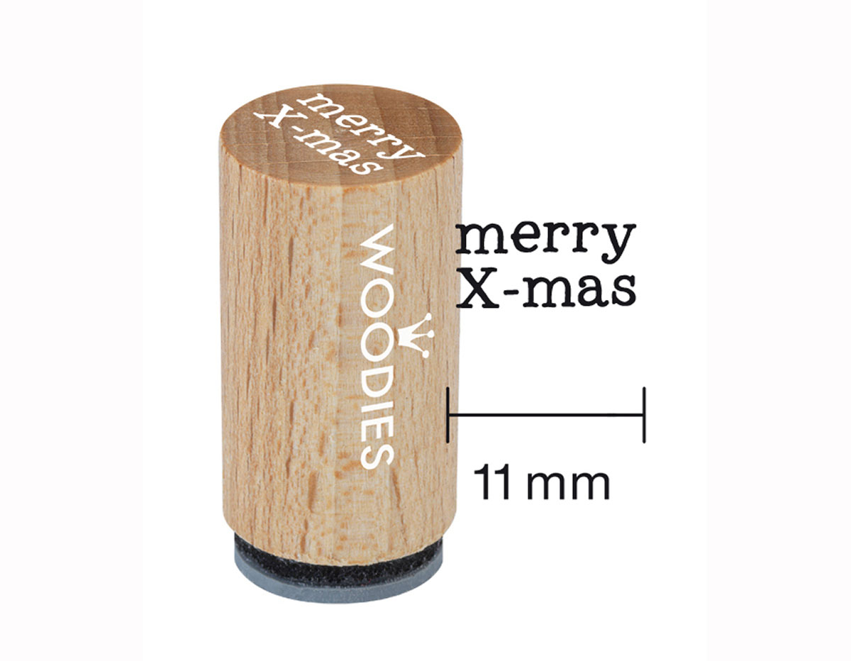 WM0703 Tampon mini en bois et caoutchouc Merry x-mas diam 15x25mm Woodies