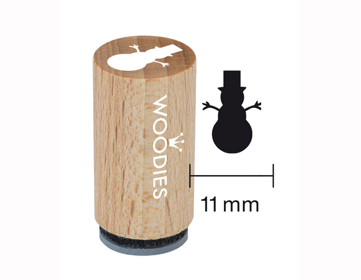 WM0707 Tampon mini en bois et caoutchouc bonhomme de neige diam 15x25mm Woodies