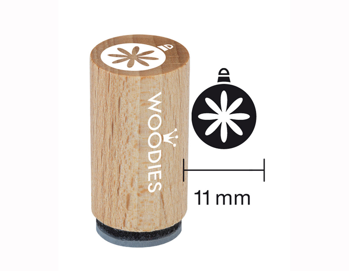 WM0708 Tampon mini en bois et caoutchouc boule de noel diam 15x25mm Woodies