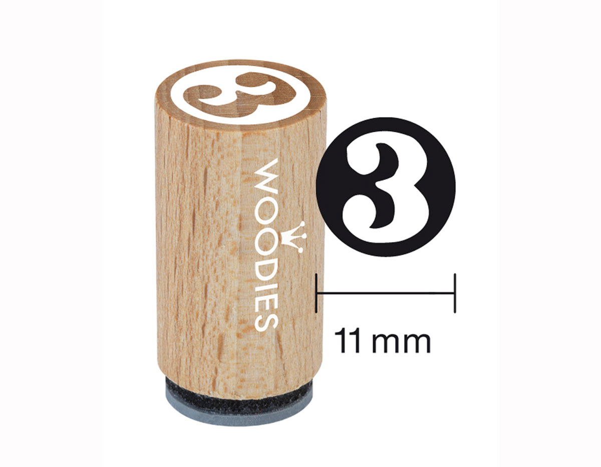 WM0803 Tampon mini en bois et caoutchouc 3 diam 15x25mm Woodies