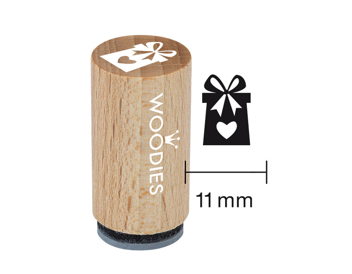 WM1105 Tampon mini en bois et caoutchouc cadeau coeur diam 15x25mm Woodies