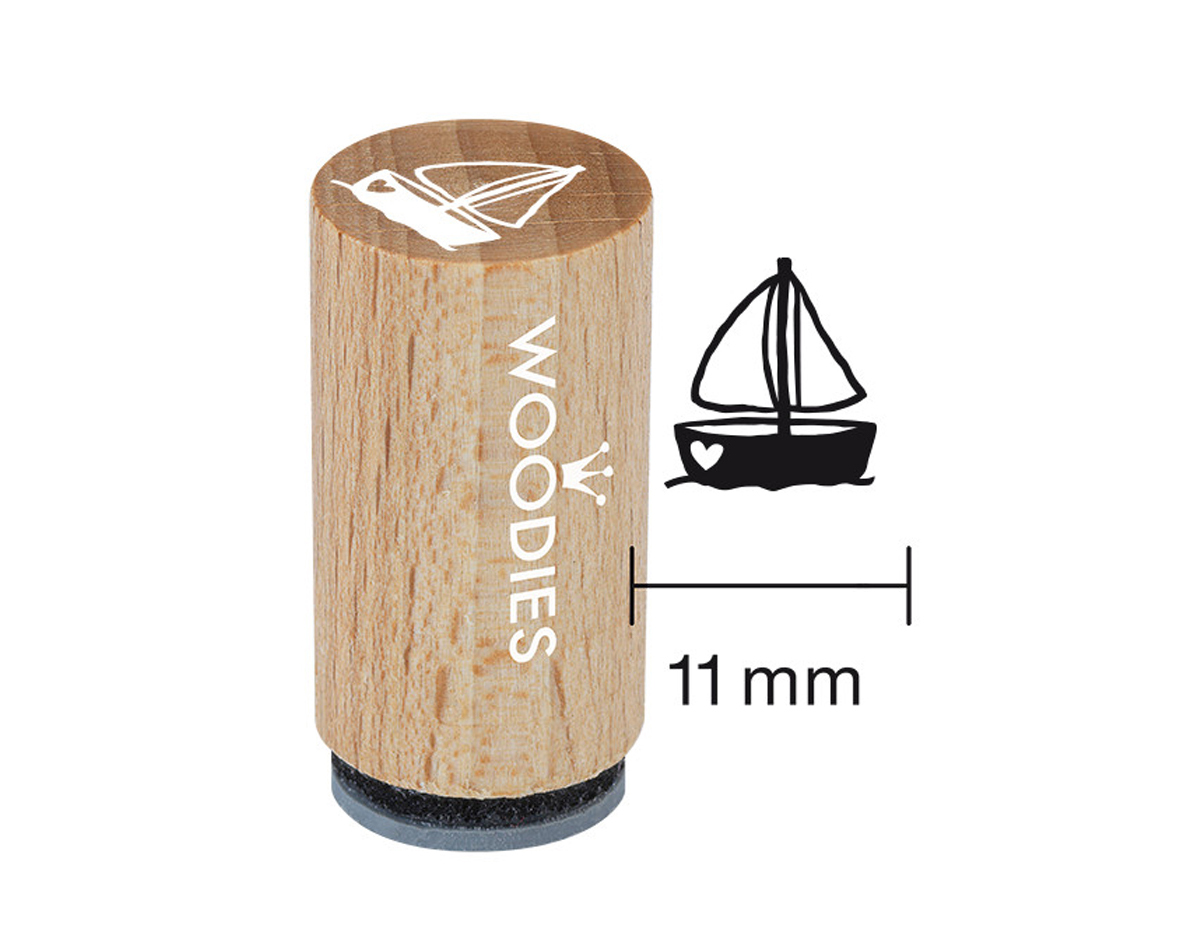 WM1203 Sello mini de madera y caucho velero diam 15x25mm Woodies