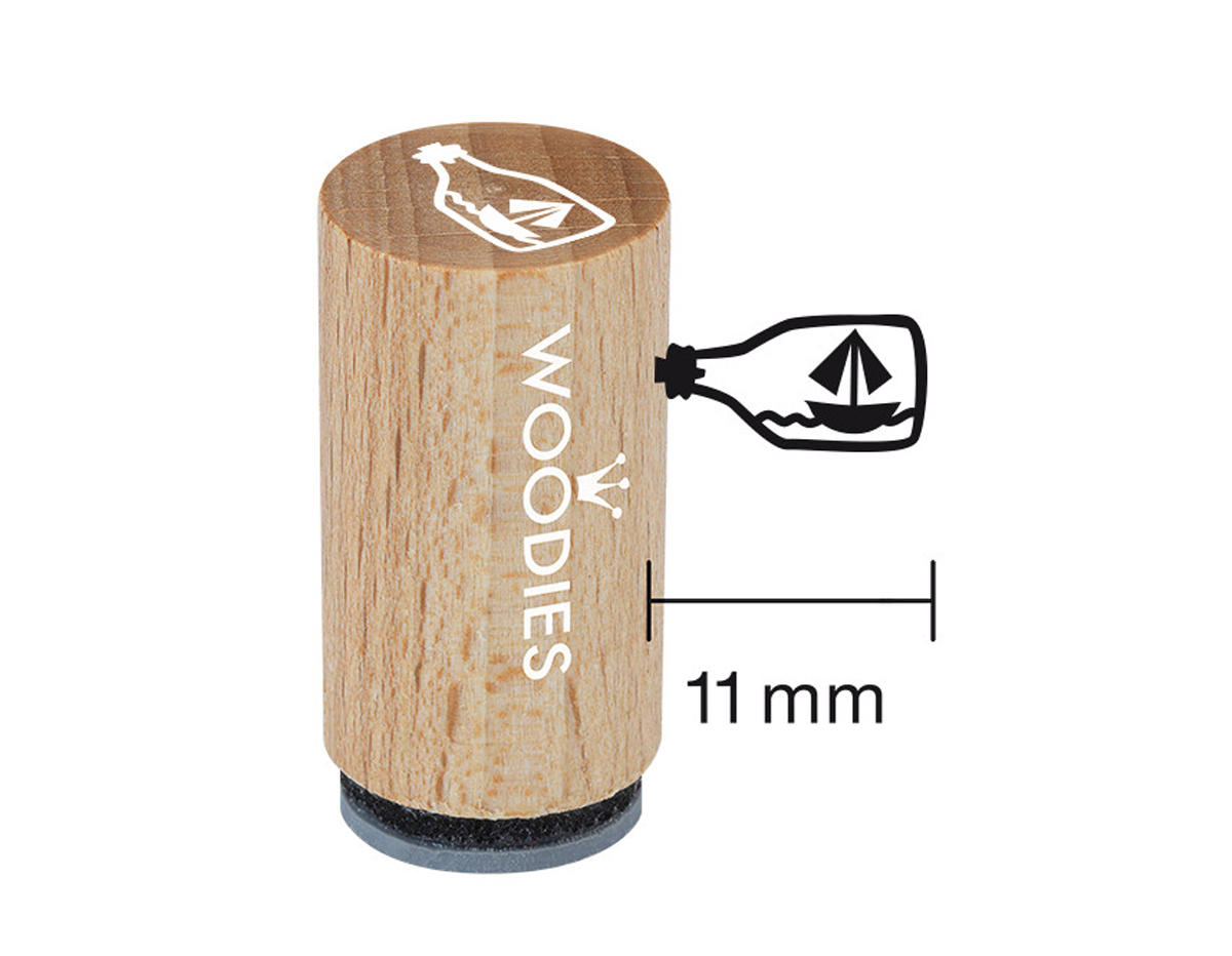WM1204 Sello mini de madera y caucho mensaje en una botella diam 15x25mm Woodies