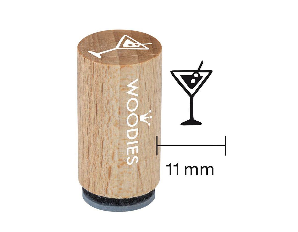 WM1303 Sello mini de madera y caucho copa coctel diam 15x25mm Woodies