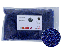 Z14011 Rocalla de vidrio redonda plateado azul marino 2 3mm 500gr Bolsa Innspiro - Ítem