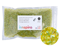 Z14102 Rocaille de verre cylindre mini aurora boreale vert olive 2x2mm 500gr Sachet Innspiro - Article
