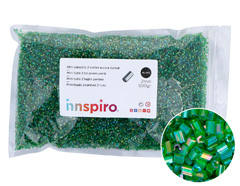 Z14104 Rocaille de verre cylindre mini aurora boreale vert fonce 2x2mm 500gr Sachet Innspiro - Article