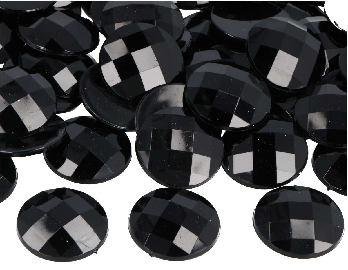 Z2002506 Gemmes decoratives acryliques cercle noir opaque 25mm 100u Innspiro