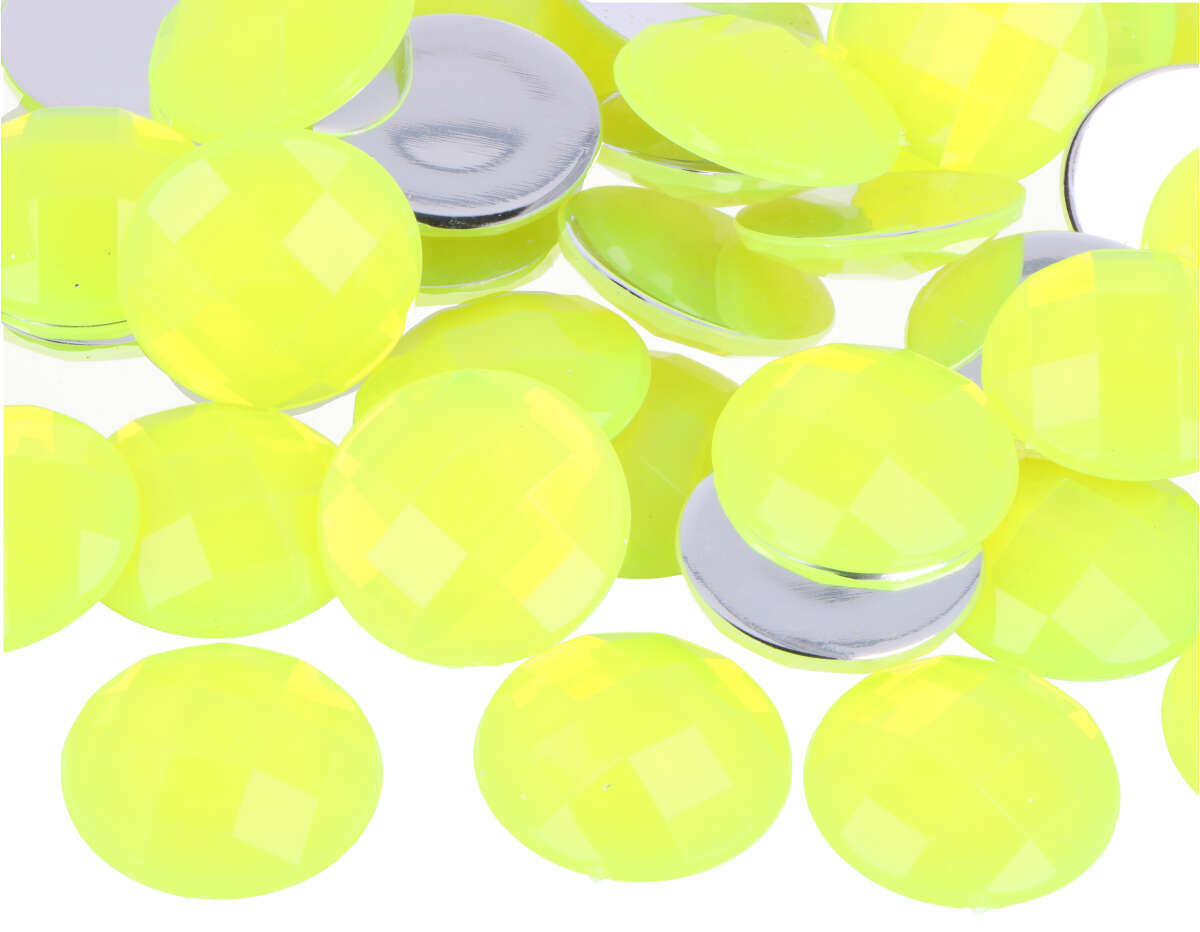 Z2002507 Gemas decorativas acrilicas circulo amarillo fluor 25mm 100u Aprox Innspiro