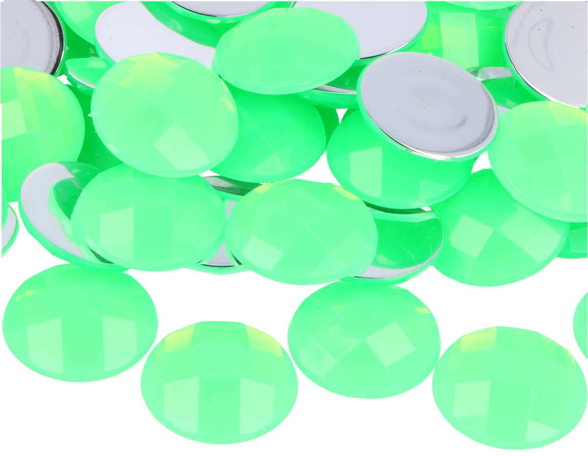 Z2002509 Gemas decorativas acrilicas circulo verde fluor 25mm 100u Aprox Innspiro
