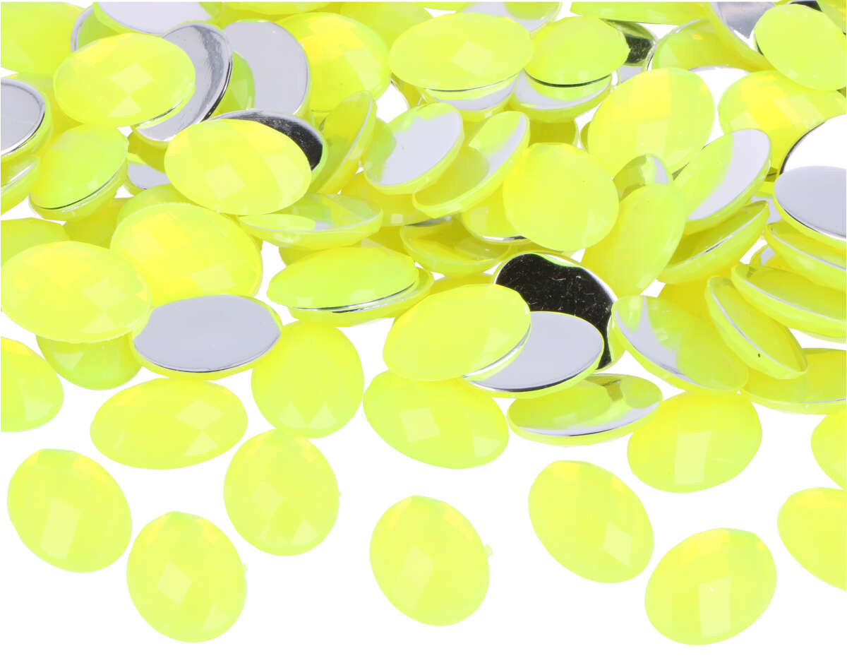 Z2101807 Gemas decorativas acrilicas oval amarillo fluor 13x18mm 500u Aprox Innspiro