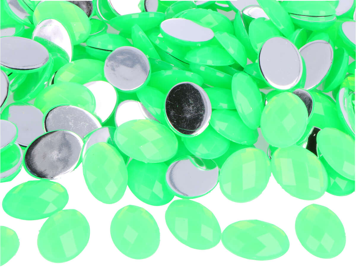 Z2101809 Gemas decorativas acrilicas oval verde fluor 13x18mm 500u Aprox Innspiro