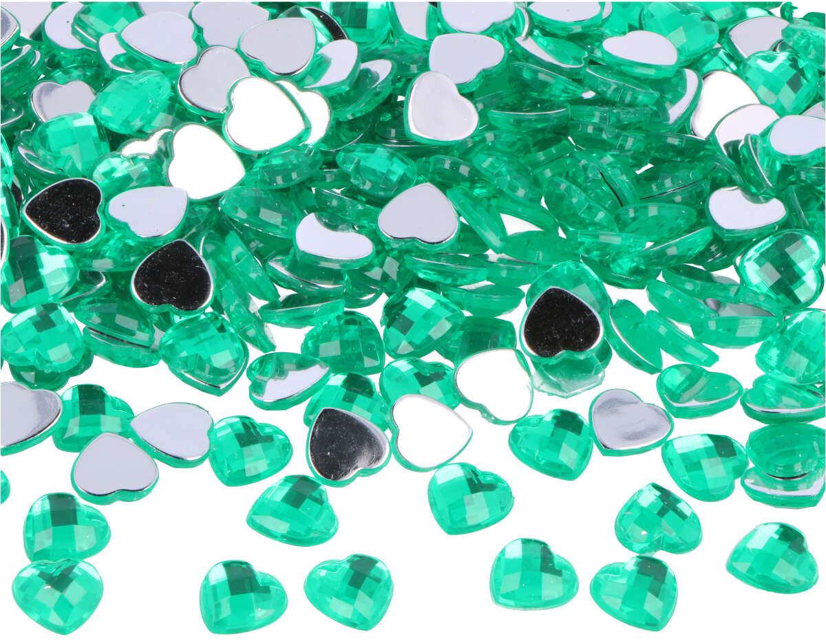 Z2301005 Gemas decorativas acrilicas corazon verde 10x10mm 1000u Aprox Innspiro