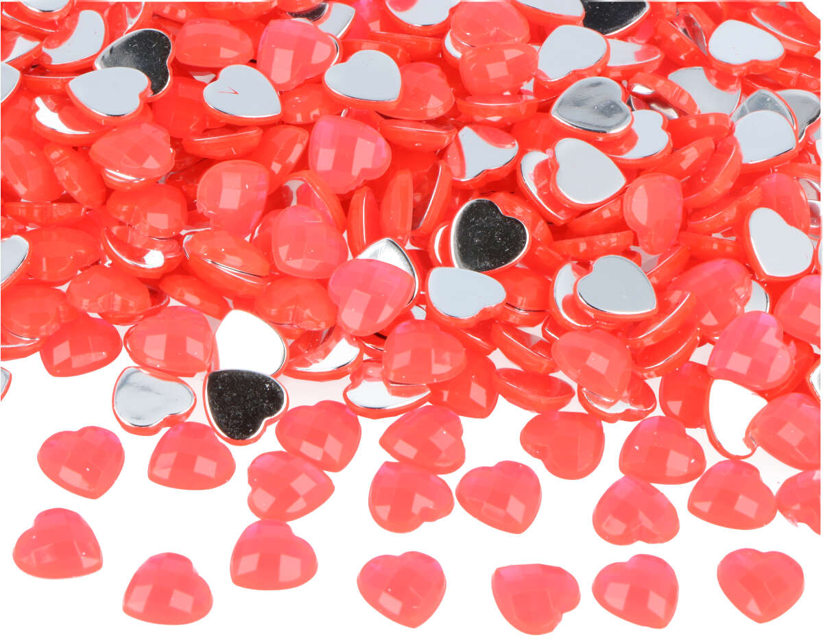 Z2301008 Gemas decorativas acrilicas corazon rosa fluor 10x10mm 1000u Aprox Innspiro