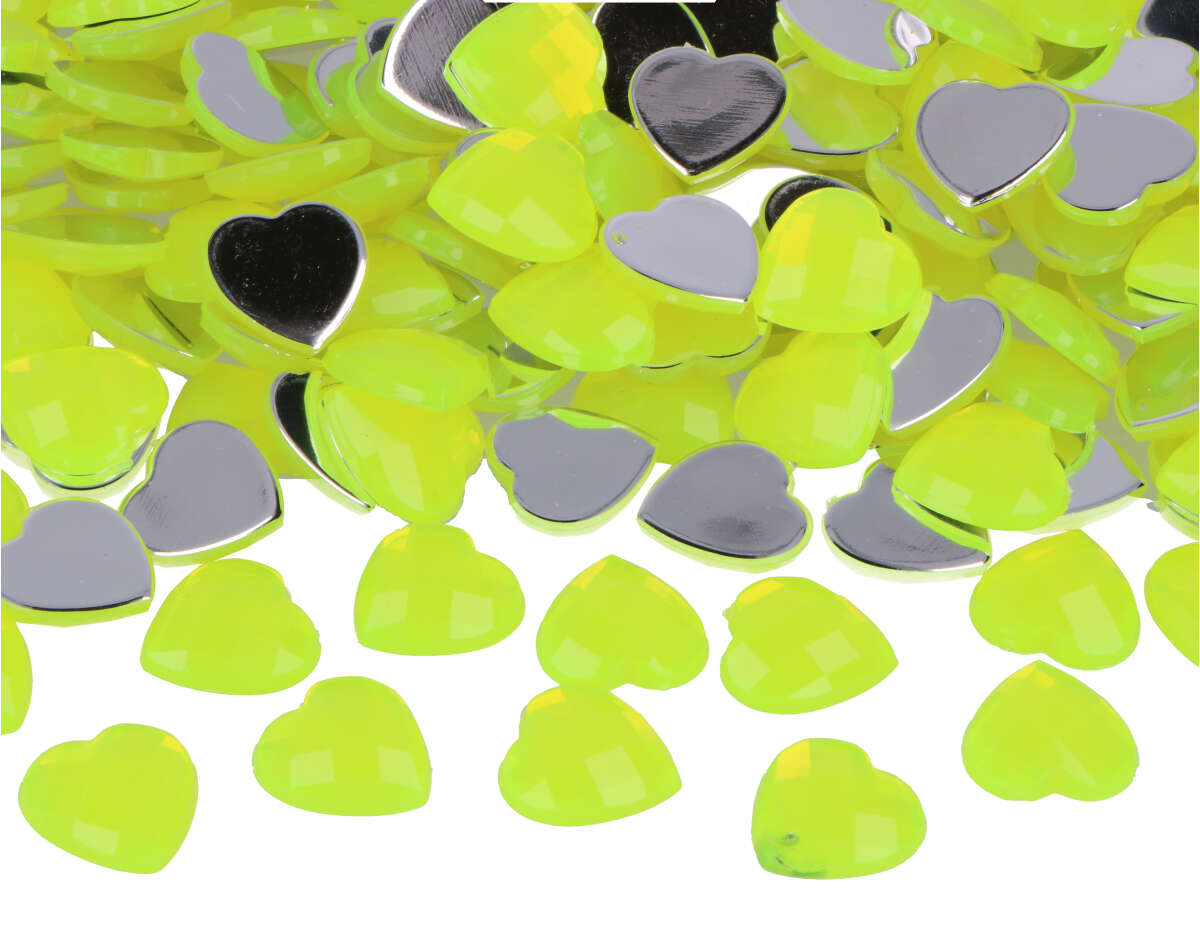 Z2301407 Gemas decorativas acrilicas corazon amarillo fluor 14x14mm 500u Aprox Innspiro