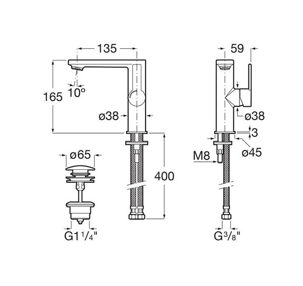 Grifo Lavabo con cuerpo liso con maneta lateral Targa Roca - Ítem1