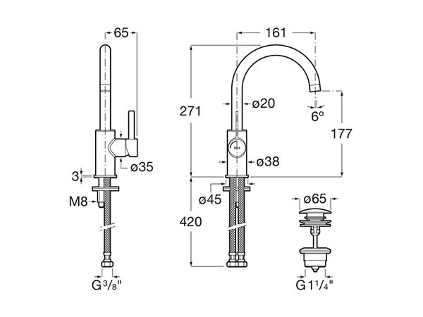 Grifo lavabo cuerpo liso con maneta lateral Ona Roca - Ítem1